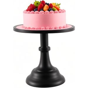 KEILEOHO 12 Inch Black Cake Stand, Adjustable Cupcake Stand Cake Display, Round Metal Cake Holder for Dessert Table, Birthday Party, Wedding