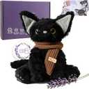 KOWSI Microwavable Heating Pad Black Cat Plush - Weighted Stuffed Animal Toy with Tourmaline Beads & Lavender - 1 lb for Long Lasting Cozy Warmth & Relaxation - Includes Gift Box & Greeting Card