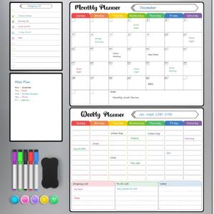MaxGear 4 Pack Magnetic Fridge Calendar Set, 15" x 11.5" Dry Erase Whiteboard Calendar for Refrigerator, Includes Monthly, Weekly, List and Small Board with 5 Markers, 1 Eraser and 5 Magnets