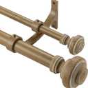 Wood Double Curtain Rod for Windows 36 to 72 Inches (3 to 6 ft), Adjustable Heavy Duty Double Drapery Rods, Farmhouse Collection Decorative Design with Porch Doorknob Finials,Weathered Oak