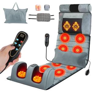 KOCASO Full Body Massage Mat with Heat, Electric Massage Mat Chair Pad Back/Neck/Foot Massager, Detachable Lumbar& Head Pillow W/ 2 Earplugs-Vibration & Kneading for Stress Relief/Gift (76.38x20.47x5.9 Inch, Gray)