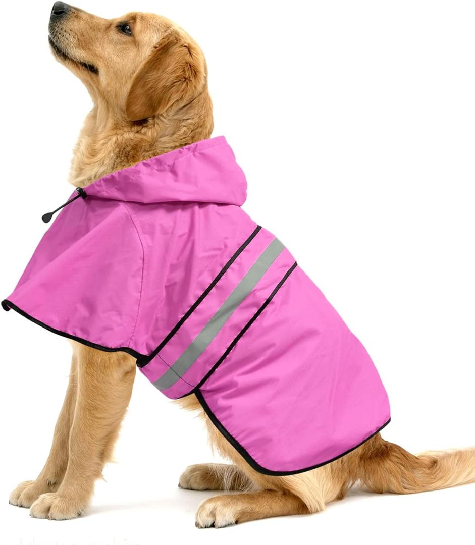 Waterproof Dog Raincoat - Adjustable Pet Rain Coats, Lightweight Hooded Slicker Poncho Rain Jacket for X- Large Dogs (Pink, X-Large)