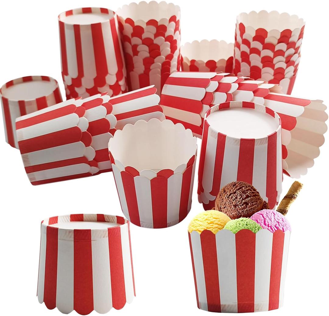 50 Pcs Mini Red Striped Baking Paper Cups - Disposable, Paper, Multi-purpose, Birthday Party, Baby Shower, Christmas, Valentine's Day, Daily Use, 3 OZ