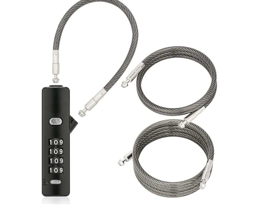 Combination Cable Lock with 3 Interchangeable Steel Braided Cables, Security Cable Lock for Small Bikes, File Cabinets, Luggage, Fence, Refrigerator Door (Black, Size: 904EC-9"/23.6"/47.2")