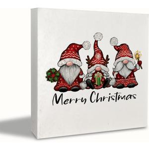KEUSPI Merry Christmas Wooden Sign,Christmases Gnome Wood Sign Plaque,Merry Christmas Signs Decor for Table,Christmases Gnomes Signs for Home Decor 5x5 inch