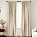 INOVADAY 100% Blackout Curtains 84 Inches Length 2 Panels Set, Back Tab/Rod Pocket Linen Black Out Curtains for Bedroom, Thermal Insulated Window Drapes - Oatmeal, W50 X L84