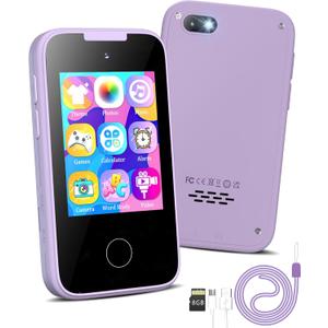 Kids Smart Phone Toys, 3 4 5 6 7 8 9 Year Old Kids Christmas Birthday Gifts for Boys Girls, 2.8" Touchscreen Toddler Cell Phone, Children Play Toy Phone with Dual Camera, Game, Music Player, 8GB Card (Purple)