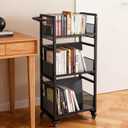 Book Cart Heavy Duty Double-Sided with Silent Wheels,3 Magnetic Book Supports Living Rooms, Sofas, and Beds Library Cart, Slanted Bookshelf Study Rooms