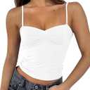 ForeFair Women Y2K Sweetheart Neck Sleeveless Crop Tank Tops Backless Spaghetti Strap Pleated Bustier Camis Going Out Top, Size Small