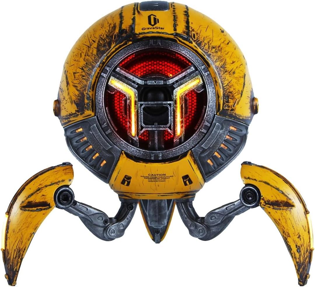 GravaStar Loudspeakers Mars Pro Portable Bluetooth Speaker New Version, Deep Bass Loud Stereo Sound, 15H Playtime, 6 RGB Lights, Dual Pairing, Portable for Home, Outdoors, Party, Camping, Home, Gifts (War Damaged Yellow)