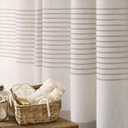Awellife Farmhouse Taupe Shower Curtain for Bathroom Linen Texture Stripe Tassel Shower Curtain 72 X 72 Inches Neutral