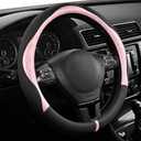 PIC AUTO Steering Wheel Cover, Pink Patterned & Black Leather Patchwork Design, Universal Fit 14.5"15.5", Anti-Slip, Odor-Free, Soft PU Grain Leather, Durable Grip Car Accessory for Girls & Women