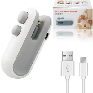 MINI BAG SEALER, Portable Food Storage Sealing Machine, 2 in 1 USB Charging Sealer, Precision Cutting, Heat Sealer (1, White)