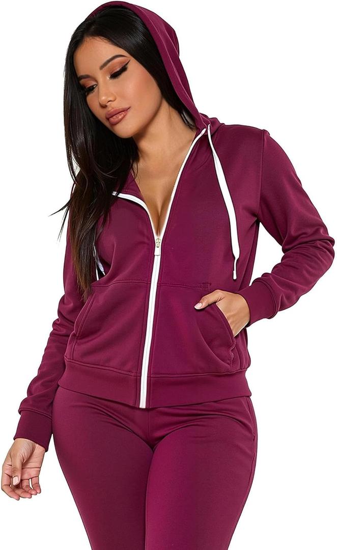 Women 2 Piece Sweatsuit Fall Outfits jogger Tracksuit Sweatpants Sets Casual Long Sleeve Zip Up Hoodie (XX-Large, Claret)