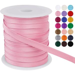 LEREATI Satin Bias Tape Double Fold 2/5 Inch x 55 Yards, Bias Tape for Sewing, Polyester Quilt Binding Tape, Piping Trim Fabric Tape for Hemming, Seaming, DIY Crafts (Light Pink)