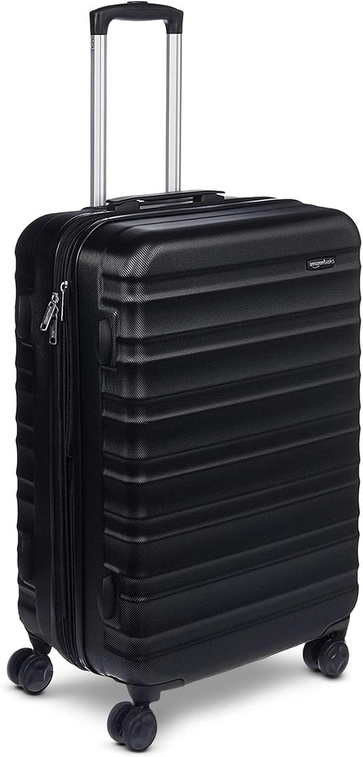 Amazon Basics 26" Hardside Medium Checked Luggage, Expandable For Up to 15% More Space, With Scratch-Resistant Surface, Four Multi-directional Wheels, Black