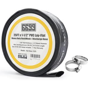 Discharge Hose 1-1/2-Inch by 25-foot Sump Pump Hose with 2pcs SUS 304 Clamps Pool Backwash Hose for Draining/Removing Water Lay Flat Hose 1525