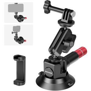 Neewer 3" Suction Cup Camera Mount Bracket with Ball Head Magic Arm, 1/4" ARRI Holes, Quick Release Car Mount with Phone Holder & Action Cam Adapter Compatible with iPhone DJI Insta360, CA104