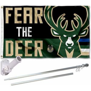 Milwaukee Bucks Fear The Deer Flag Pole and Mount Bracket Set