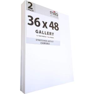milo Stretched Artist Canvas | 36x48 inches | 2 Pack | 1.5 inch Thick Gallery Profile | 15 oz Primed Large Canvases for Painting, Ready to Paint Art Supplies for Acrylic, Oil