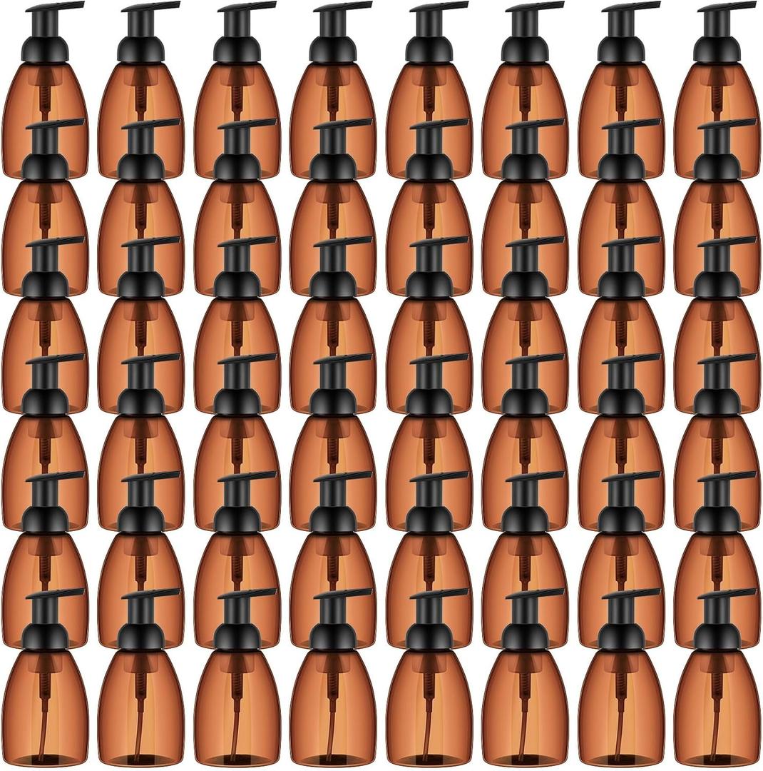 Nuenen 48 Pieces 8oz Foaming Soap Dispenser Refillable Foaming Pump Bottles Bulk Travel Hand Soap Dispenser Plastic Press Bottles Empty Containers for Shampoo Bathroom Commercial(Amber)