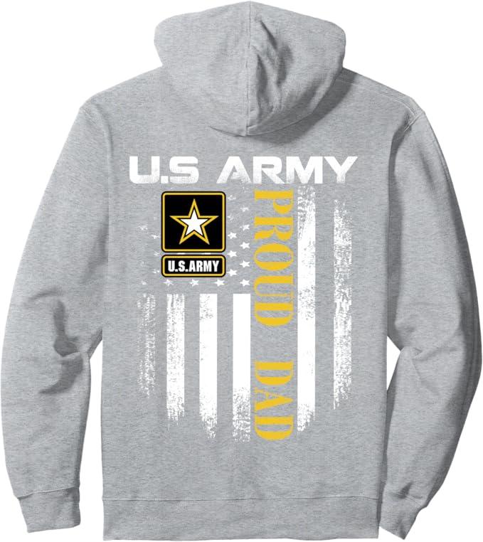 Vintage U.S. Army Proud Dad With American Flag Gift Pullover Hoodie (Gray) XL 
