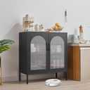 Buffet Cabinet, Modern Industrial Style Sideboard Buffet Cabinet, with Adjustable Shelves Credenza for Living Kitchen Dining Farmhouse, 15.8" L x 27.6" W x 35" H Black
