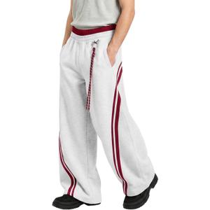 Vamtac Men's Baggy Sweatpants Y2K Stripes Wide Leg Barrel Pants Double Elastic Waistband Casual Lounge Trouser (White, M)