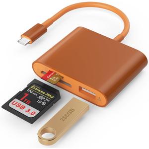 SD Card Reader, USB 3.0 Type C High Speed to SD/TF Card Adapter for iPhone 17/16/15 Pro Max Memory Card Reader with SD MicroSD USB 3 Port for Mac/iPad/MacBook Pro/Air Android Phone Tablet (TerraCotta)