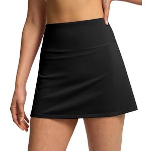 Soothfeel Tennis Skirts for Women 14.5" High Waisted Golf Skirt with Shorts Pockets Workout Athletic Skorts for Woman (Small, 01-black)