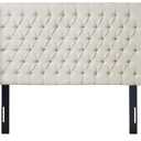 Madison Park Amelia Upholstered Headboard | Nail Head Trim Wingback Button Tufted | King, Cream