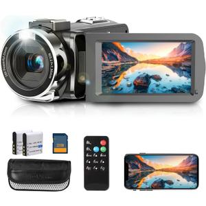 4K Video Camera Camcorder with IR Night Vision, WiFi Digital Camera, 18X Digital Zoom, Vlogging Camera for YouTube, Kids Video Camera, Built in Microphone, Remote, 2X Batteries
