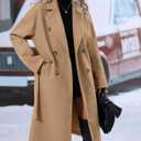 OPCAKM Women's Winter Wool Blend Pea Coat Double Breasted Notch Lapel Long Trench Coat