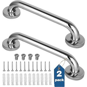 2 Pack Shower Grab Bar, Stainless Steel Bathroom Grab Bar, Shower Handle Bath Handle, Safety Bars for Shower Chair Bench, Grab Bars Senior, Elderly, Handicap(12 Inch) (Silver)