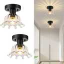 Modern Ceiling Light, 2 Pack, Black, E26,Glass | Semi Flush Mount Ceiling Light, Small Kitchen Light Fixtures for Hallway, Foyer, Entryway, Laundry Room