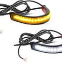 2PC Flexible Switchback Dual-Color White & Amber Motorcycle LED Fork Turn Signal Blinkers DRL Daytime Running Light Waterproof Adjustable Stips Bars kit Universal Fit Motorbike (39mm-70mm)