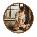 CUANFDDSF French Kitchen Women Cooking Round Wall Art, Vintage Cottagecore Woman Baking Bread Framed Hanging Wall Decor, Rustic Farmhouse Canvas Prints Decorations for Kitchen Dining Room, 10x10 Inch