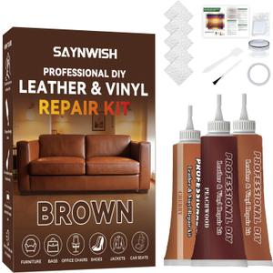 Leather Repair Kit - Restores Faux,Vinyl,Artificial and Real Leather,Sofa,Jacket,Car Seats and Purse.Professional Results,Repairs Burn Holes,Scratches,Tears (Brown)