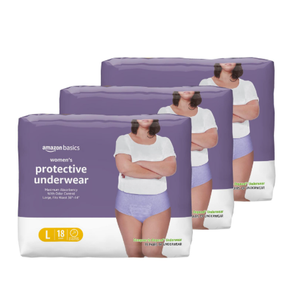 Amazon Basics Incontinence & Postpartum Underwear for Women, Maximum Absorbency, Large, 54 Count, 3 Packs of 18 