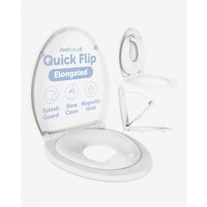 Jool Baby Quick Flip Toilet Seat with Built-in Potty & Splash Guard for Toddler Training, Slow Close (Elongated)