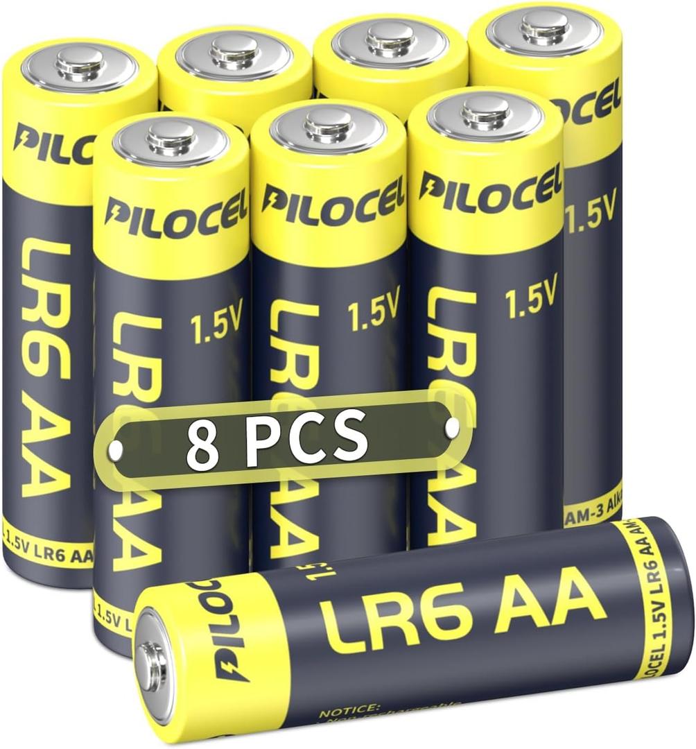 PILOCEL AA Batteries 8 Pack on Clearcance, 1.5V Alkaline Double A Battery, LR6 Battery High Capacity Long-Lasting Duarable 10 Year Self-Life for TV Remotes, Mouse, Clock, Door Lock