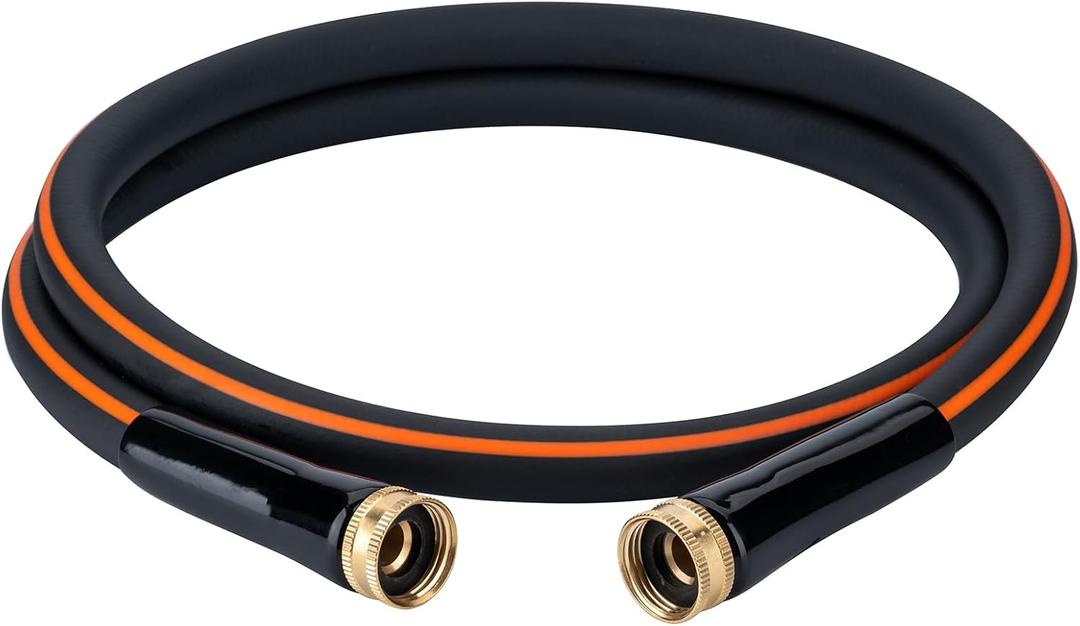EASTRANS Female to Female Garden Hose 3 ft x 5/8", Heavy Duty Short Water Hose with 3/4" Solid Brass Connector, Flexible, Lightweight, Black & Orange