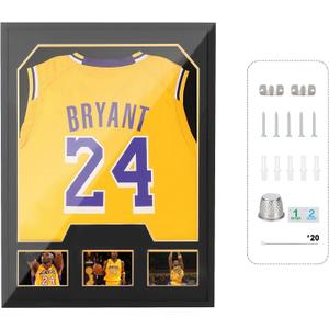 Nice C Jersey Frame Display Cases, Jersey Frame with Picture Slots, Jersey Shadow Box Display Case, 98% UV Protection, Football, Basketball (1 Pack, Black&Gold)