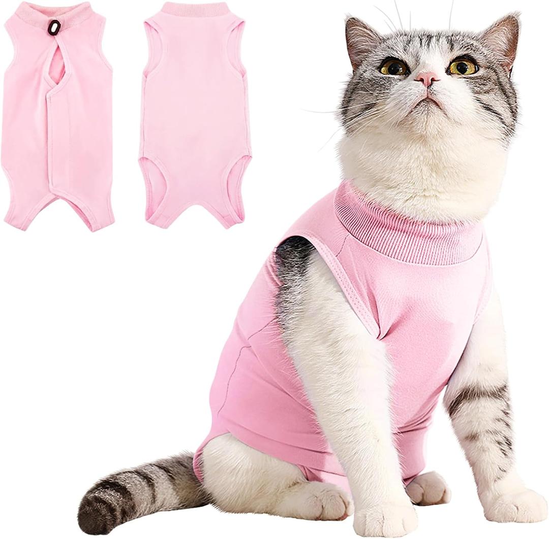 Idepet Cat Surgery Recovery Suit Kitten Onesie for Cats After Surgery Female Breathable Kitty Spay Suit for Abdominal Wound Skin Diseases E-Collar Alternative Wear(Pink,L)