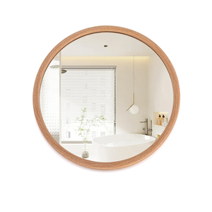 20 Inch Round Wall Mirror Oak Wood Grain Rustic Brown Framed Vanity Wall Mounted Bathroom Mirrors Farmhouse Decorative Mirror for Living Room Mantel Entryway Bedroom Hallways (Oak, 20"L x 20"W)