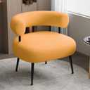 Modern Accent Chair, Round Upholstered Barrel Armchair for Small Spaces, Fluffy Side Corner Sherpa Sofa Chair for Living Room, Bedroom (Black Leg-yellow)