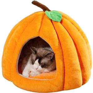 Cat Beds for Indoor Cats, Pumpkin Cat House,Cute Pumpkin Shape Cat Cave Bed Cat Tent with Removable Cushion, Warm Cave Nest Sleeping Bed Puppy House for Cats Small Dogs (Orange, 22 in)