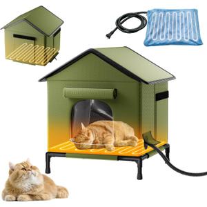 Heated Outdoor Cat House for Outside, Wide Winter Shelter for Ferals - Cat House for Outdoor Cats, Heated House for Outside Weatherproof Insulated Protection 22.5 x 17 x 17