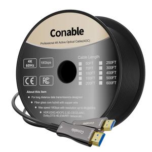 4K HDMI Cable 500 FT, High Speed Fiber Optic HDMI Cable, Unidirectional 18Gbps, Ultra HD, Supports 4K@60Hz, 4:4:4 RGB, HDCP 2.2, 3D ARC, HDR10, Dolby Vision, Zinc Alloy Shell, Slim Cable, OD : 4.8mm