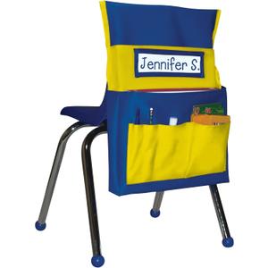 Carson Dellosa 15"W x 19"H Blue and Yellow Chairback Buddy, Desk Chair Back Pocket Organizer for School Supplies With Name Tag, Classroom Organization and Storage